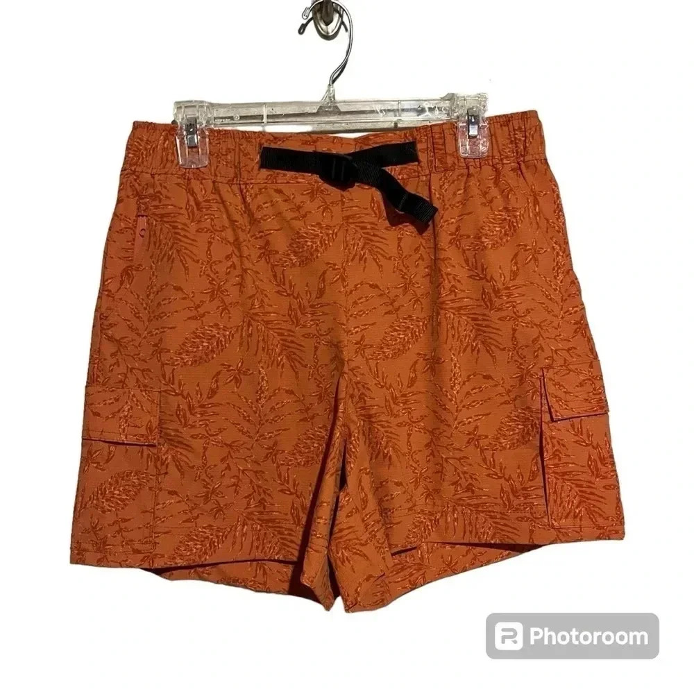 Aspen NWT Orange Leaf Cargo Shorts Sz L Belted Trail Pockets Hiking Camping